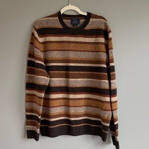 Striped Crewneck Wool Sweater in Brown and Tan